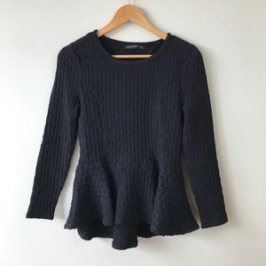 Black Textured Peplum Top